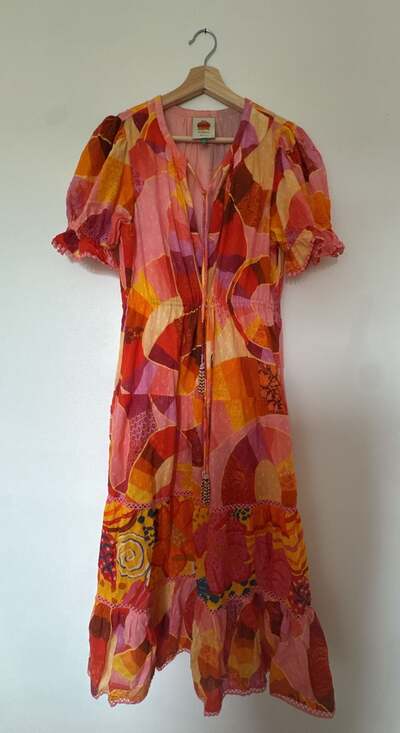 Farm Rio Dresses & Skirts - Farm Rio Pink Orange Patchwork Midi Dress Size M